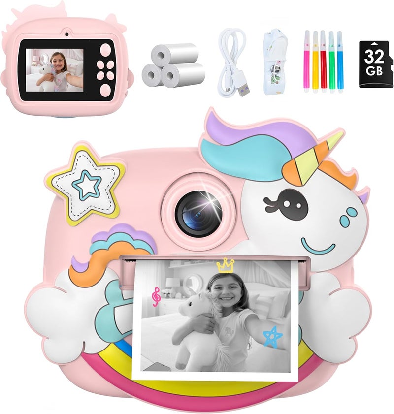 KIDWILL Kids Camera Instant Print, 1080P Instant Camera for Kids with 32GB SD Card, Toddler Girl Toys to Travel, Camping, Sports & Outdoor, Birthday Gift for Girl 3 4 5 6 7 8 9 10 Year Old - Image 1